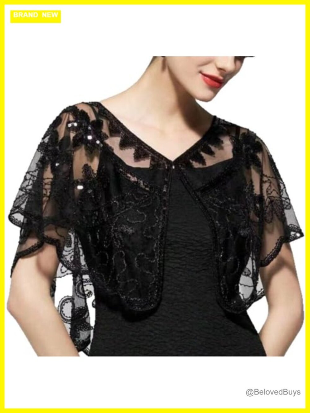 Black Lace Sequin Shawl Wrap Evening Cape Scarf